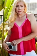 Plus Size Sleeveless V Neck Back Button Color Block Cami Top - Image 4