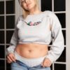 Plus Grey Floral Embroidery Arm Warmer Sweater & Sleeveless Crop Cami With L...