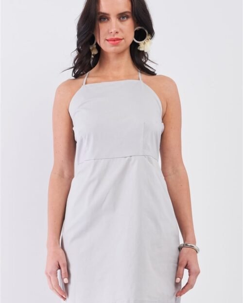 light grey cotton sleeveless apron mini dress – criss cross
