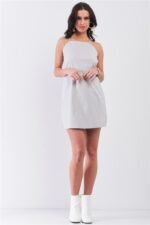 Light Grey Cotton Sleeveless Back Criss Cross Straps Square Neck Side Pocket... - Image 2
