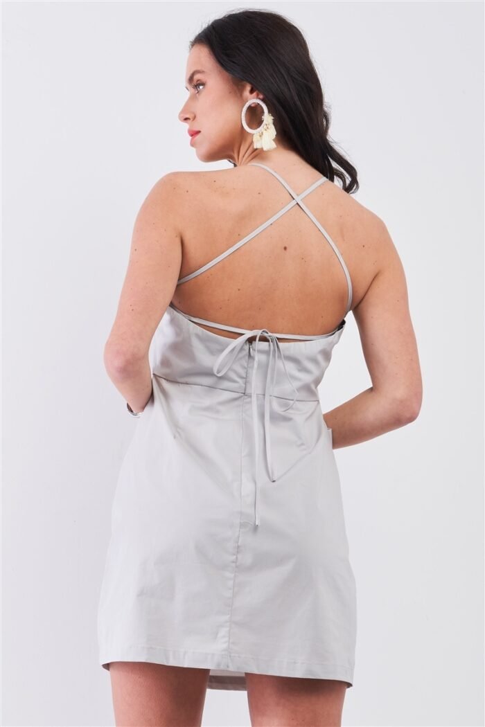 Light grey cotton sleeveless back criss cross straps square neck side pocket... - image 3
