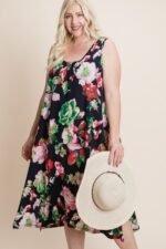 Plus Size Floral Bulgari Printed Tank Midi Dress With Asymmetrical Hem