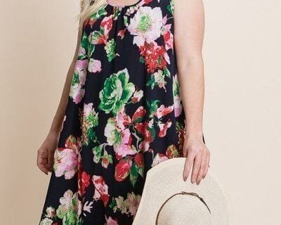 Plus Size Floral Bulgari Printed Tank Midi Dress With Asymmetrical Hem
