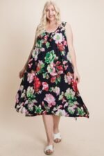 Plus Size Floral Bulgari Printed Tank Midi Dress With Asymmetrical Hem - Image 2