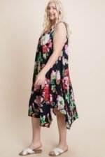 Plus Size Floral Bulgari Printed Tank Midi Dress With Asymmetrical Hem - Image 4
