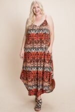 Plus Size Tie Dye Ombre Damask Print Anna Print Cami Maxi Dress - Image 2