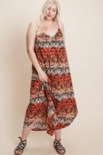Plus Size Tie Dye Ombre Damask Print Anna Print Cami Maxi Dress - Image 3