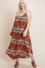 Plus Size Tie Dye Ombre Damask Print Anna Print Cami Maxi Dress - Image 4