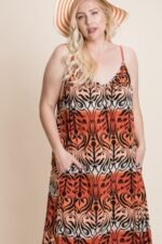 Plus Size Tie Dye Ombre Damask Print Anna Print Cami Maxi Dress - Image 5