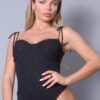 Romantic Gathered Bust Shoulder Tie Polka Dot Bodysuit
