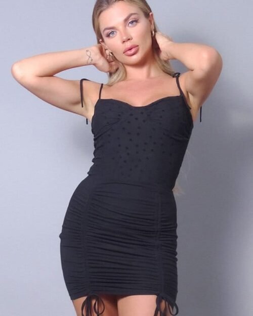 romantic gathered bust shoulder tie polka dot bodysuit