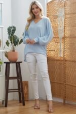 Ribbed V Neck Longsleeve Top - Image 2