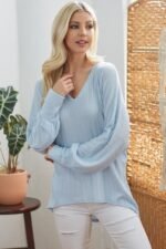 Ribbed V Neck Longsleeve Top - Image 3