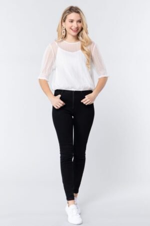 Elbow Slv Dot Mesh Top W/inner Cami Elbow Slv Dot Mesh Top W/inner Cami