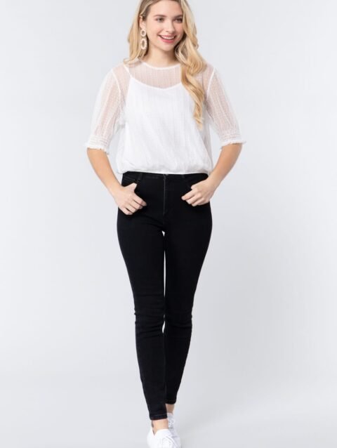 Elbow Slv Dot Mesh Top W/inner Cami