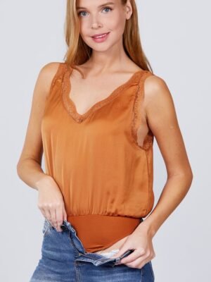 Lace Detail V-neck Woven Bodysuit