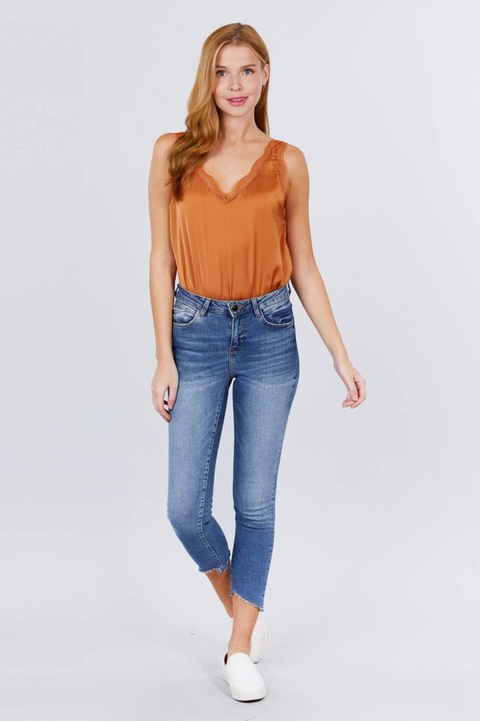 Lace detail v-neck woven bodysuit - image 2