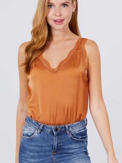 Lace Detail V-neck Woven Bodysuit Lace Detail V-neck Woven Bodysuit