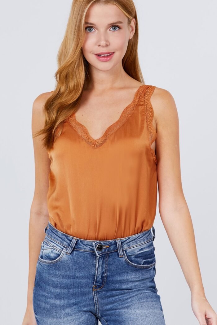 Lace detail v-neck woven bodysuit - image 3