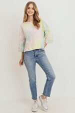 Tie Dyed 3/4 Sleeve Round Neck Top - Image 2
