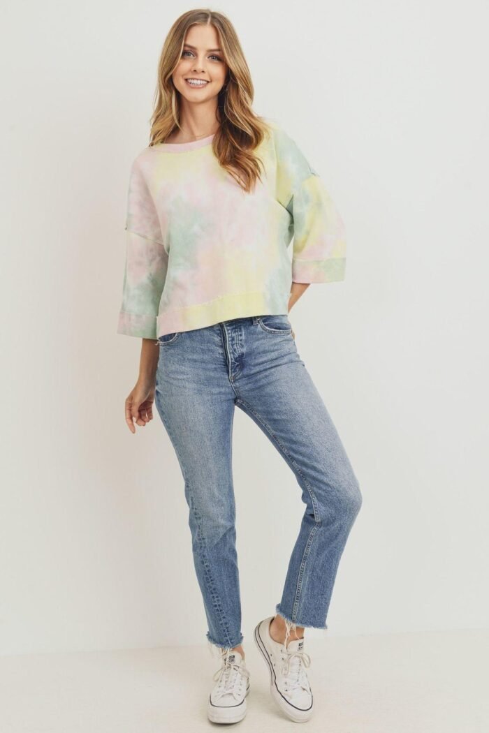 Tie dyed 3/4 sleeve round neck top - image 2