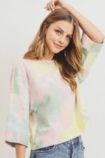Tie Dyed 3/4 Sleeve Round Neck Top - Image 3