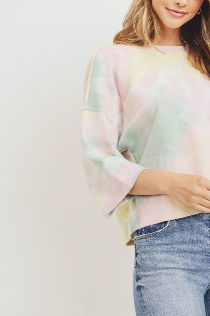 Tie dyed 3/4 sleeve round neck top - image 4