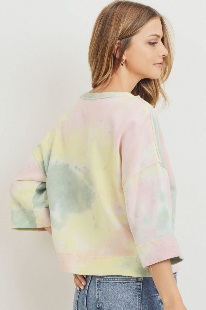 Tie dyed 3/4 sleeve round neck top - image 5