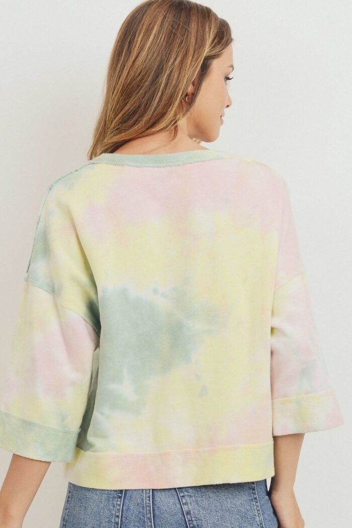 Tie dyed 3/4 sleeve round neck top - image 6