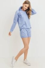 French Terry Hood With V-neck Long Sleeve Top - Image 2