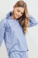 French Terry Hood With V-neck Long Sleeve Top - Image 3
