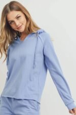 French Terry Hood With V-neck Long Sleeve Top - Image 4