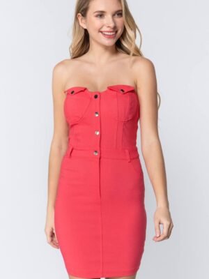 Strapless Button Down Mini Dress Strapless Button Down Mini Dress