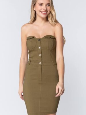 Strapless Button Down Mini Dress Strapless Button Down Mini Dress