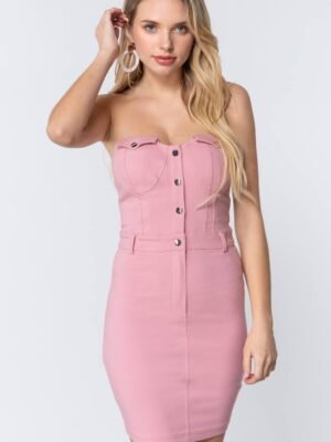 Strapless Button Down Mini Dress