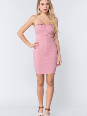 Strapless Button Down Mini Dress Strapless Button Down Mini Dress