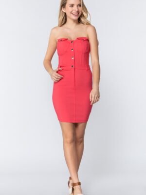 Strapless Button Down Mini Dress Strapless Button Down Mini Dress