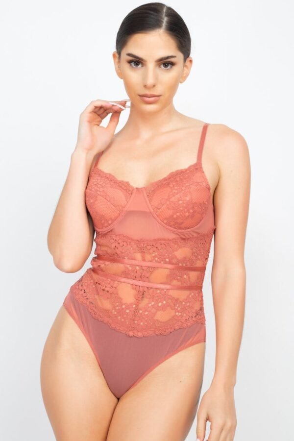 Sheer Bodysuit Lace Floral Padded