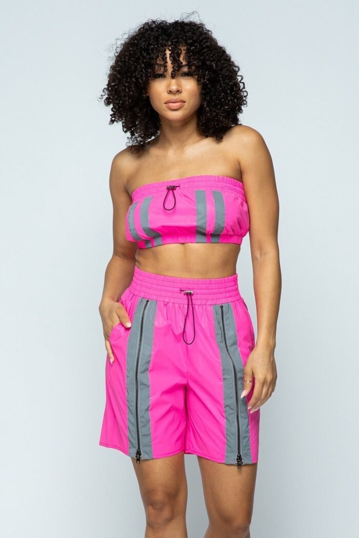 Cropped mini tube top/lined thigh length shorts set - image 1