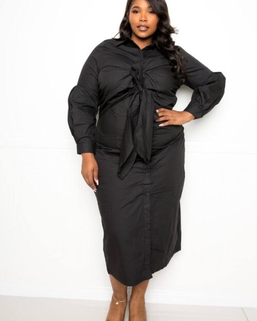 Poplin Tie Bow Shirt Dress