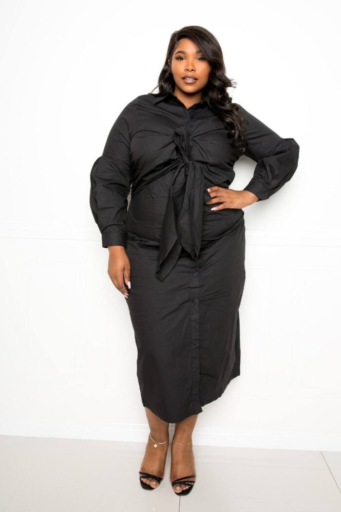 Poplin tie bow shirt dress - image 1