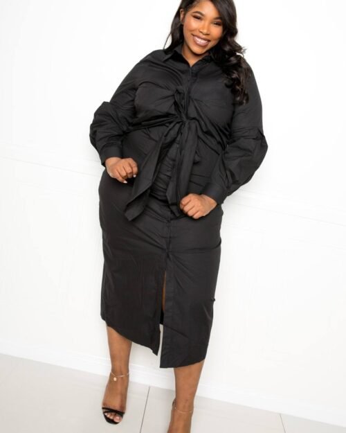 poplin tie bow shirt dress