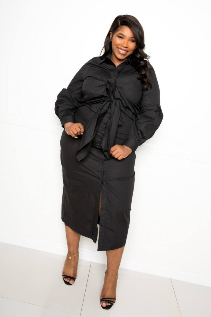 Poplin tie bow shirt dress - image 2