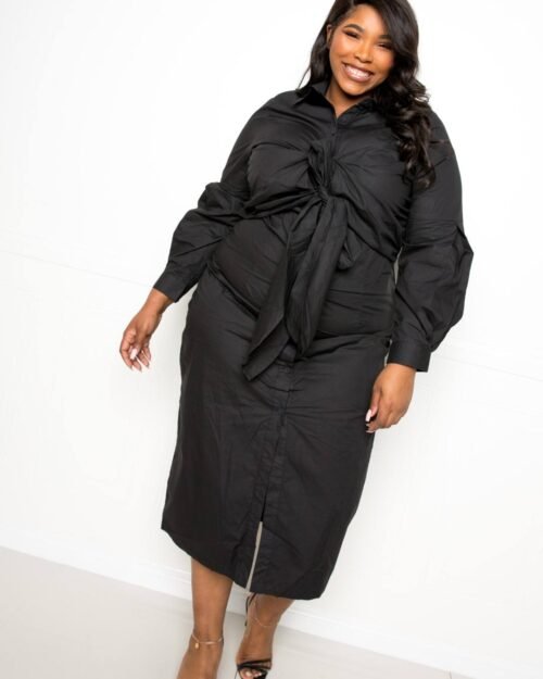 poplin tie bow shirt dress