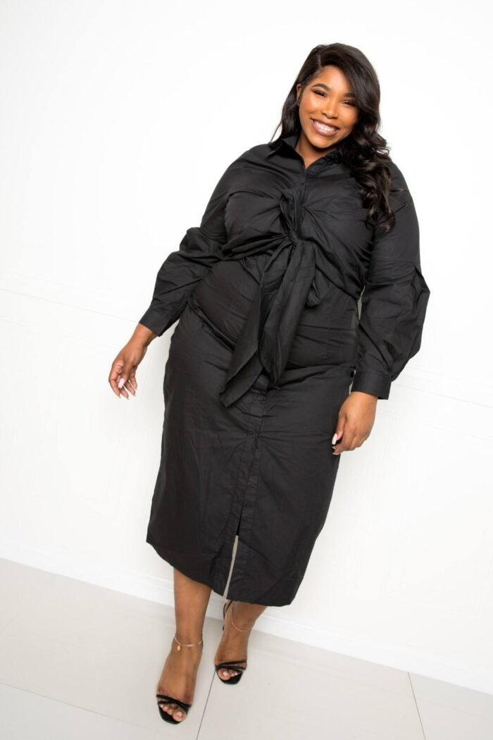 Poplin tie bow shirt dress - image 3