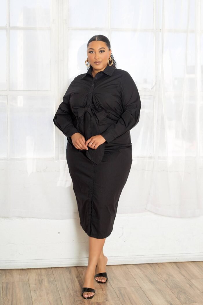 Poplin tie bow shirt dress - image 6