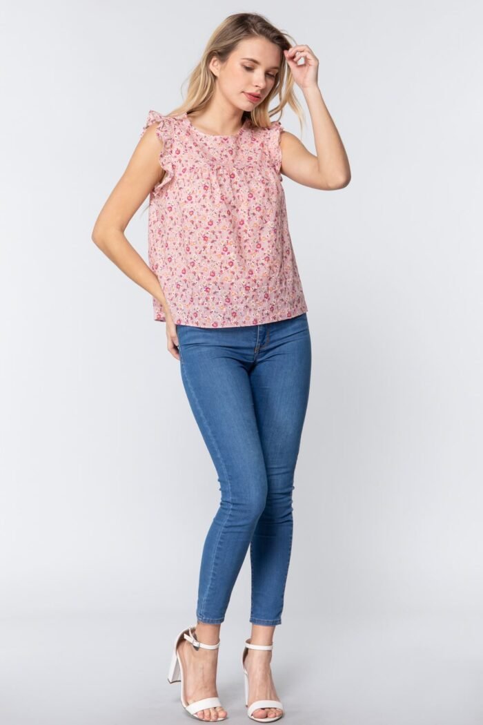Ruffle Sleeveless Print Woven Top - Image 2