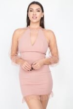 Pearl Trim Mesh Bodycon Dress - Image 5