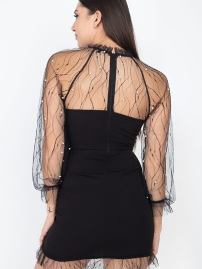Pearl Trim Mesh Bodycon Dress Pearl Trim Mesh Bodycon Dress