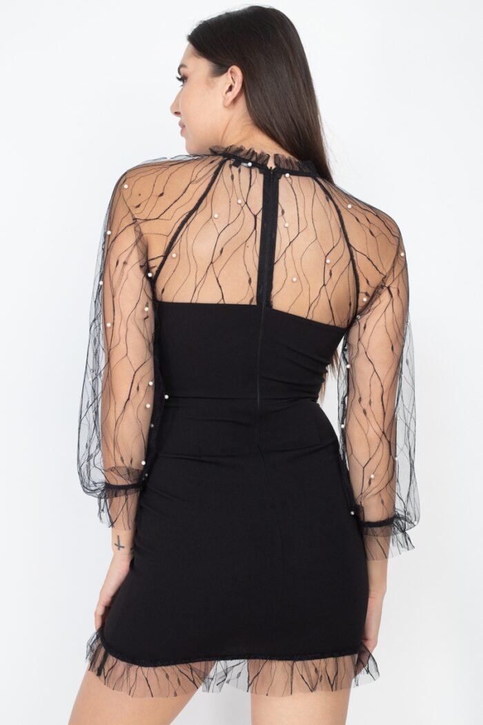 Pearl trim mesh bodycon dress - image 4